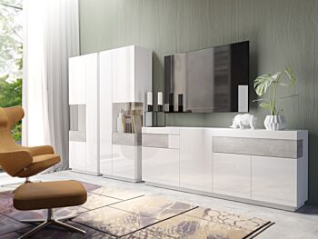 Vetrine e Madia moderni bianco lucido e grigio cemento