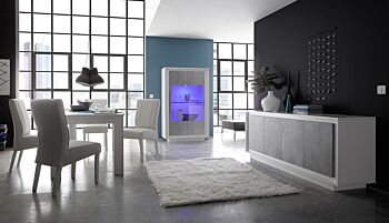 Sala completa, collezione Venus bianco opaco con frontali beton