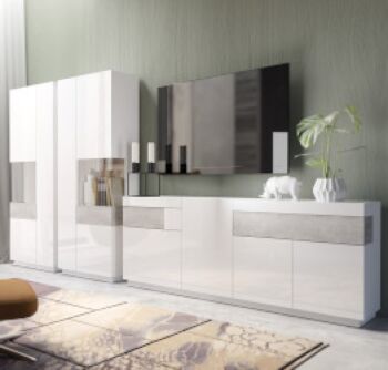 Pratico Porta TV L.206 grigio cemento e bianco lucido 