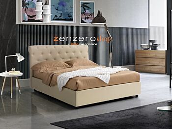 Letti contenitori matrimoniali, letto in ecopelle color Piuma Beige