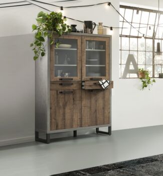 Vetrina Industry in finitura Cemento e Rovere invecchiato