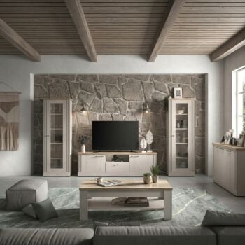 Soggiorno Shabby, porta tv vetrine e tavolino da caffè, Rovere meringa e Cadiz