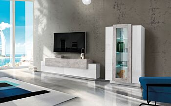 Offerta soggiorno moderno Cemento e Bianco lucido