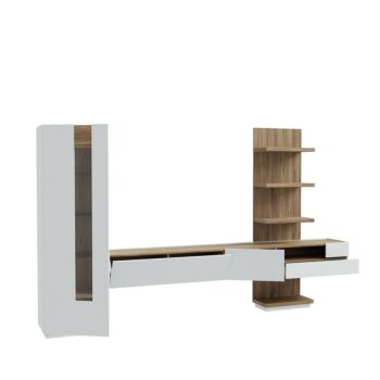Parete attrezzata con mobile sospeso, 340x194x41 h cm, Bianco gesso e Rovere valencia Zenzero Shop