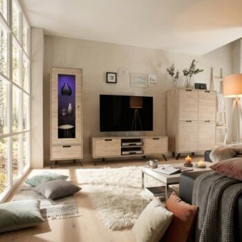 Soggiorno completo "Wood" di design, in legno Sherwood Oak
