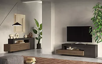 Porta tv design moderno in finitura Lava e Mercure, 1 anta 1 cassetto Zenzero Shop