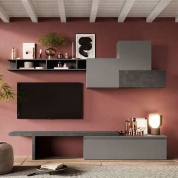 Economica Parete attrezzata di design, colore Ardesia e Piombo