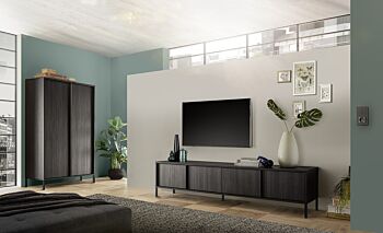 Soggiorno moderno, frassinato nero, composta da Madia e Porta TV