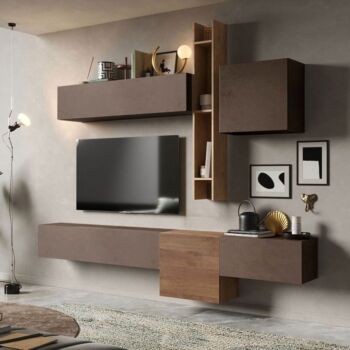 Parete attrezzata di design L.262, finitura Bronzo e Mercure 