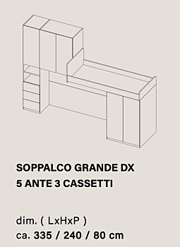 Cameretta a soppalco 3 posti letto con angolo e vano tv, Pistacchio e Bianco