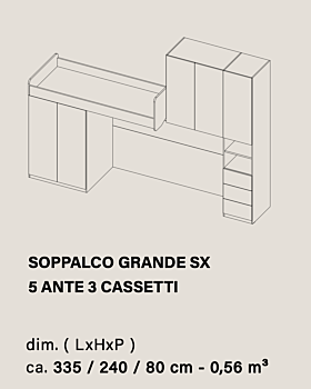 Soppalco 4 ante 3 cassetti per camerette, Flamingo e Bianco, L.335