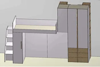 Cameretta soppalco con passerella, Rovere nordico e Bianco opaco