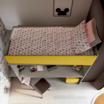 Letto soppalco con passerella, scaletta contenitiva e scrivania, L.239