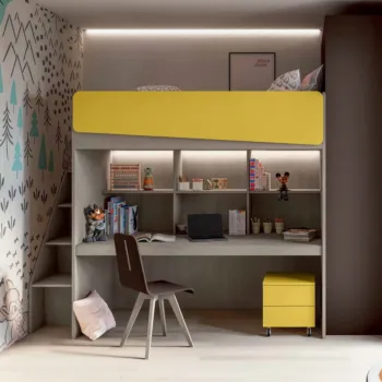 Letto soppalco con passerella, scaletta contenitiva e scrivania, L.239
