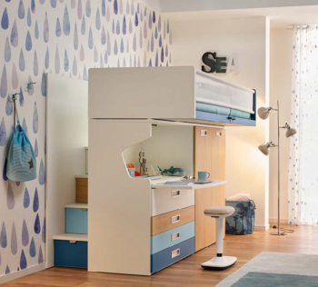 Letto a soppalco con armadio e scrivania Moretti Compact KC511