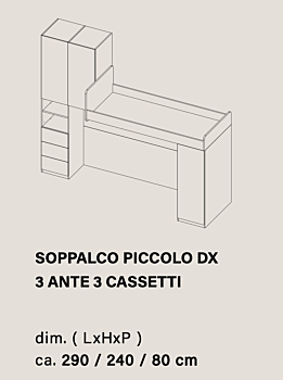 Soppalco per cameretta a 3 ante, Gesso, L.290