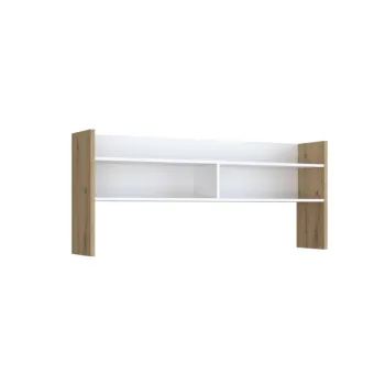 Scrivania con sopralzo, 140x52x132 h cm, Bianco e Rovere Artisan