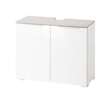 Bagno moderno con colonna, pensile sottolavabo, finitura Bianco Laccato e top Grigio Cemento