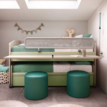 Letto Space Idea 2 cassetti e scrivania, Moretti Compact, Tortora e Menta