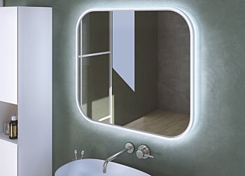 Mobile da bagno sospeso con lavabo in appoggio, finitura Bianco opaco e Rovere