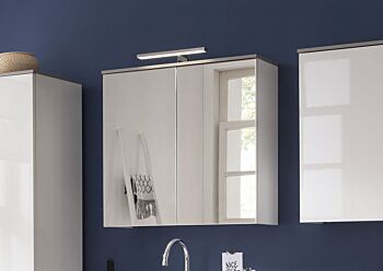 Pensile moderno a specchio, 2 ante, Bianco Laccato e top Grigio Cemento
