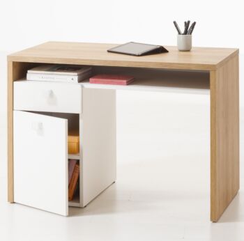 Scrivania con cassettiera in finitura Bianco laccato e Rovere 