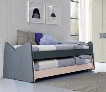 Letto multifunzionale 2 posti, finitura Blu opale e Cipria