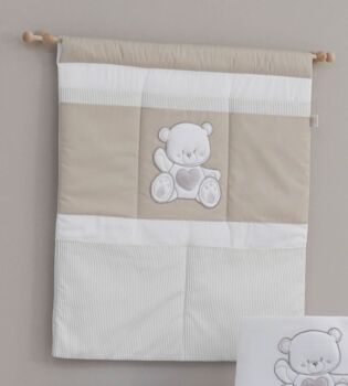 Culla Mr.Bear bianca e choco con ruote, decori con orsetti