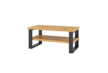 Tavolino basso finitura quercia e dettagli metallo nero