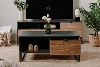 Tavolino scontato per soggiorno nordico in finitura antracite con cassetto bamboo