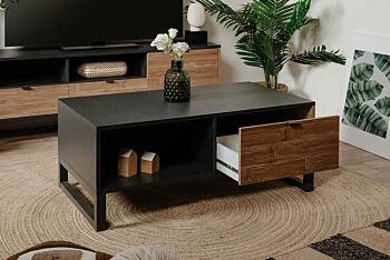 Tavolino scontato per soggiorno nordico in finitura antracite con cassetto bamboo