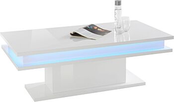 Tavolino da caffè con luce led, finitura Bianco lucido
