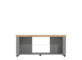 Tavolino con ripiano vetro, finitura Rovere e Grigio