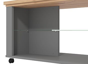 Tavolino con ripiano vetro, finitura Rovere e Grigio