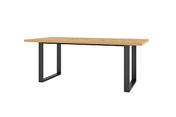 Tavolo moderno fisso L.200, finitura quercia e dettagli metallo nero