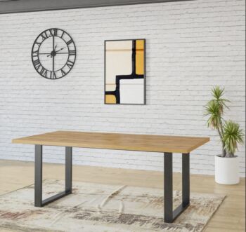 Tavolo moderno fisso L.200, finitura quercia e dettagli metallo nero