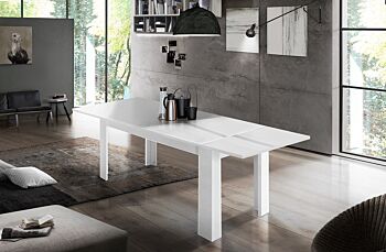 Tavolo moderno completo di allunga colore bianco lucido