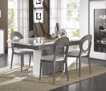 Tavolo moderno allungabile L.180, bianco lucido e grigio basalto
