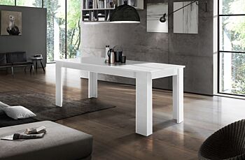 Tavolo moderno per interni, completo di allunga, finitura Bianco Lucido L.120