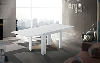 Tavolo moderno 90x90 apertura a libro, finitura Bianco Lucido