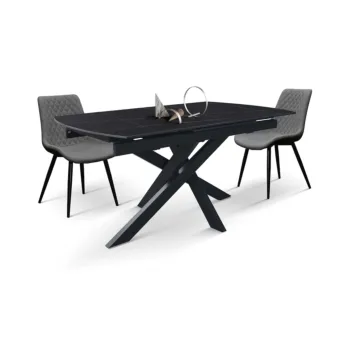 Tavolo moderno 150 x 90 cm, con piano in ceramica finitura Marmo Nero 