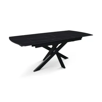 Tavolo moderno 150 x 90 cm, con piano in ceramica finitura Marmo Nero 