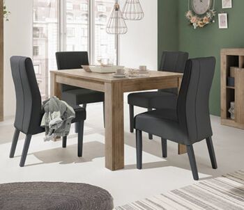 Soggiorno completo Made in Italy, finitura Mercure composto da madia 2 ante + 3 cassetti, tavolo allungabile e madia 2 ante 