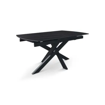 Tavolo moderno 150 x 90 cm, con piano in ceramica finitura Marmo Nero 