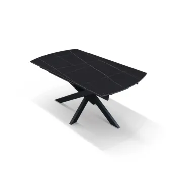 Tavolo moderno 150 x 90 cm, con piano in ceramica finitura Marmo Nero 