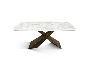 tavolo con gamba bronzo e piano in ceramica