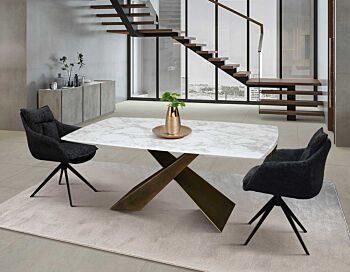 tavolo con gamba bronzo e piano in ceramica
