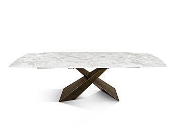 tavolo con gamba bronzo e piano in ceramica