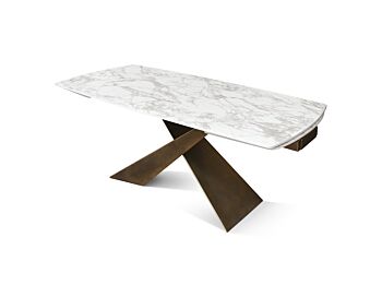 tavolo con gamba bronzo e piano in ceramica