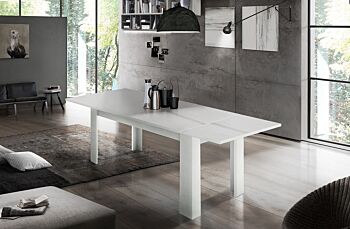 Tavolo moderno per interni, completo di allunga, finitura Larice Bianco L.120